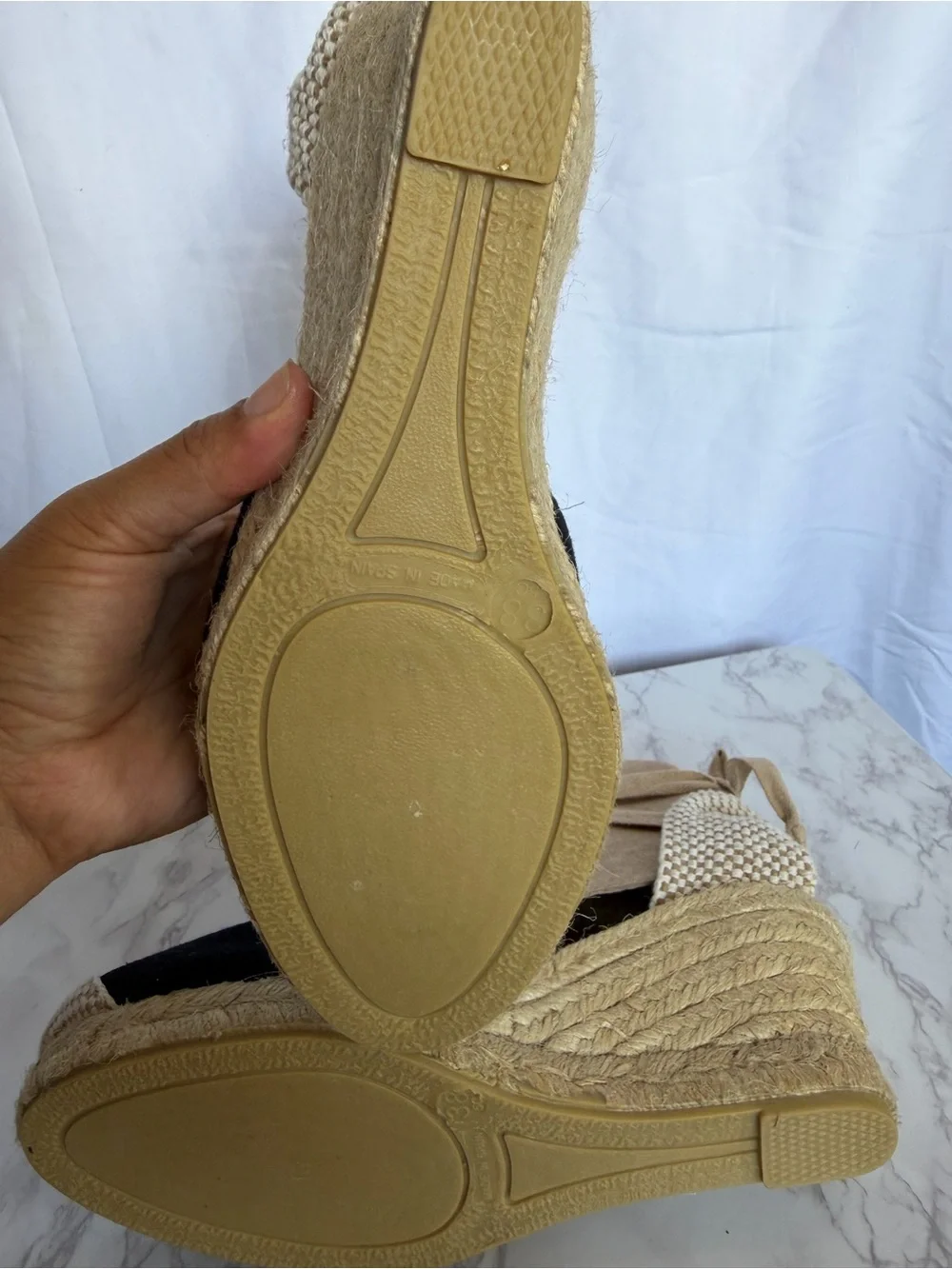 Women's Ankle-Tie Espadrille Wedges in Black and Tan